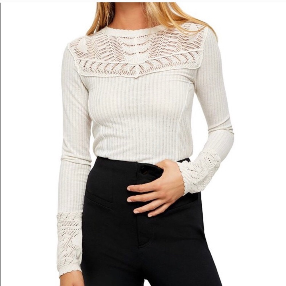 Free People Colette Pointelle Ribbed Sweater NWOT